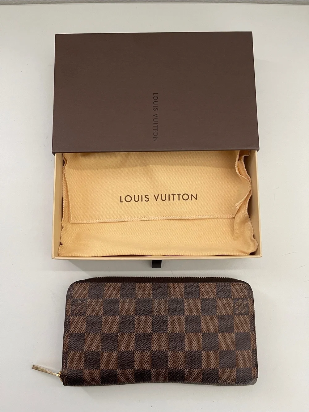 Louis Vuitton Damier Ebene Checkered Organizer Zippy Wallet Brown